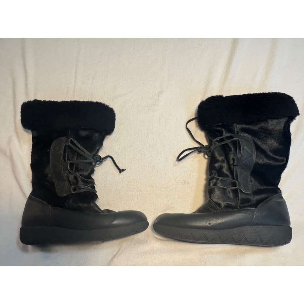 Vintage Sorel Black Pony Hair Faux Fur Winter Snow Boots Made in Canada Womens